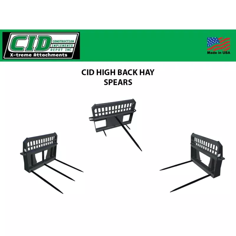 CID High Back Hay Spears for skid steer loaders